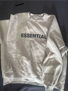Fear of God ESSENTIALS Men’s Cream Crewneck Sweatshirt with Gray Logo
